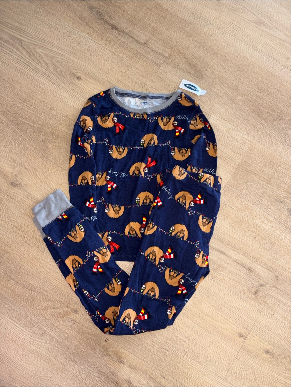 Old Navy Navy Blue Holiday Sloth Kids Pajama Set